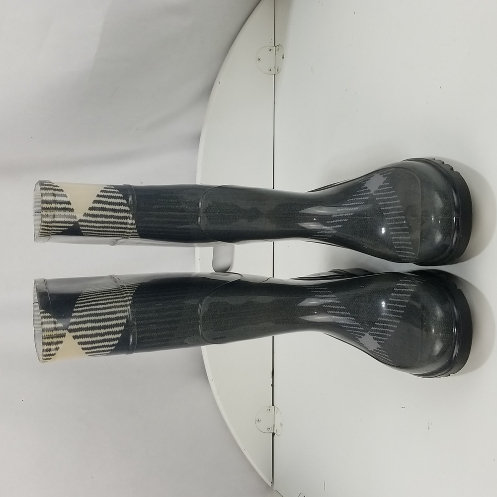 Burberry Wellington Grey Cream Rain Boots